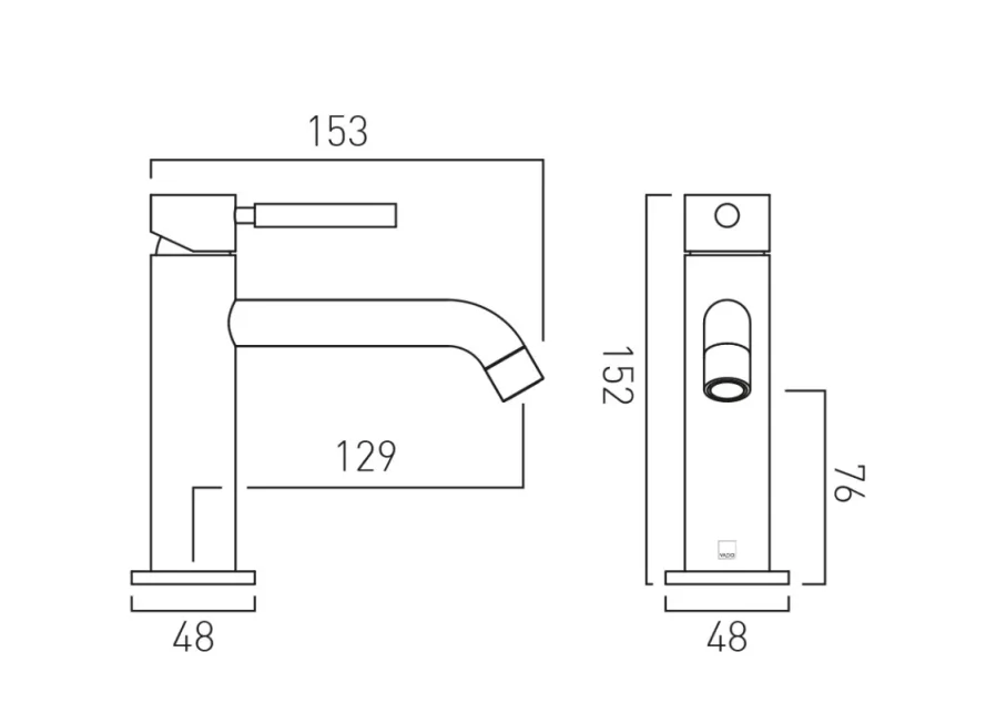 Vado Individual Origins Slimline Mono Basin Mixer Brushed Gold technical drawing - Image 2