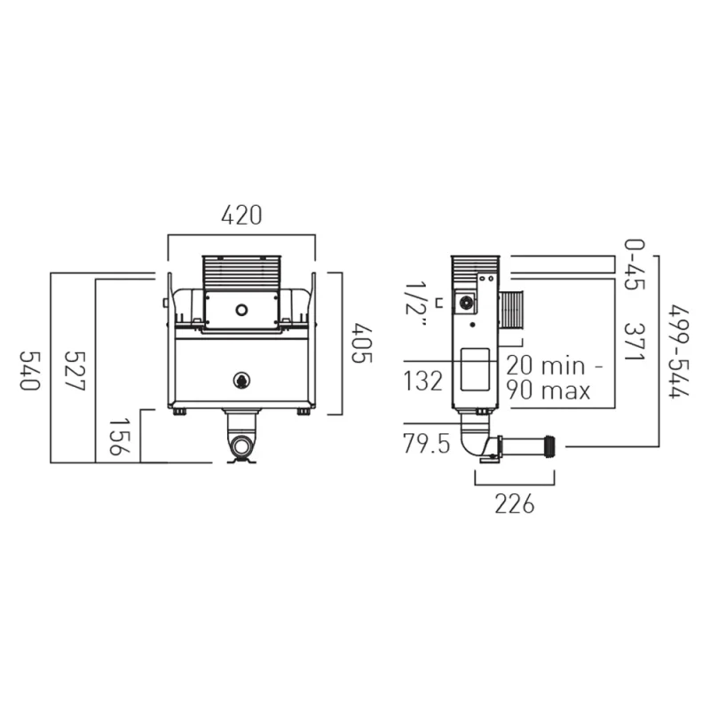 Vado Short Size Concealed Cistern Only With Brackets (flush Plate Can Be Front Or Top Mounted) technical drawing - Image 2
