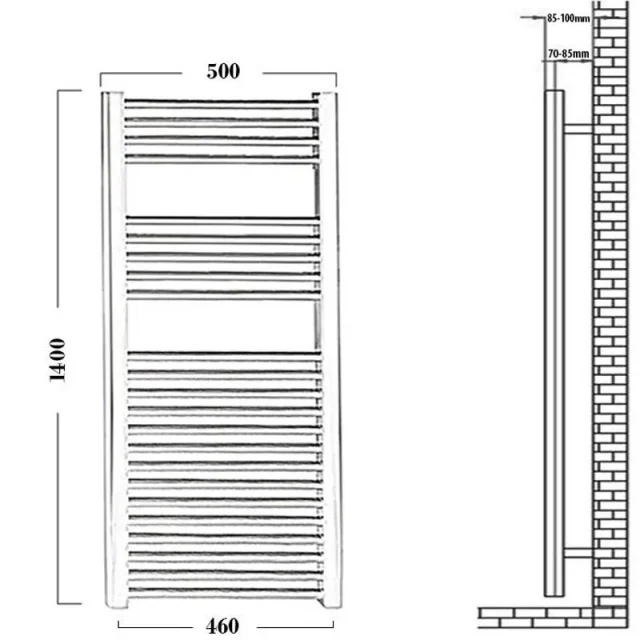 Reina Diva 500 X 1400 Towel Radiator Chrome Flat technical drawing - Image 4