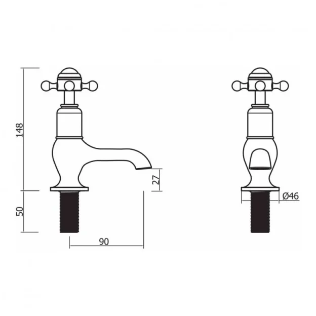 Crosswater Belgravia Crosshead Cloakroom Basin Tap No Waste Deck Mounted Chrome technical drawing - Image 4