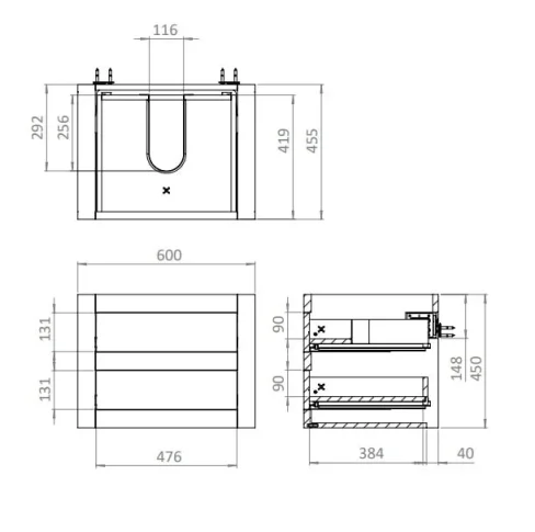 Crosswater Canvass Basin Unit 600 White Gloss detail view - Image 8