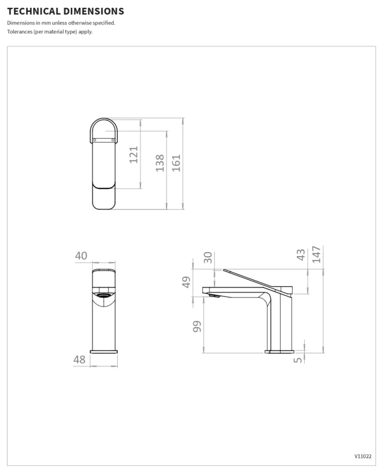 Crosswater Glide Ii Basin Monobloc Stainless Steel Effect technical drawing - Image 2