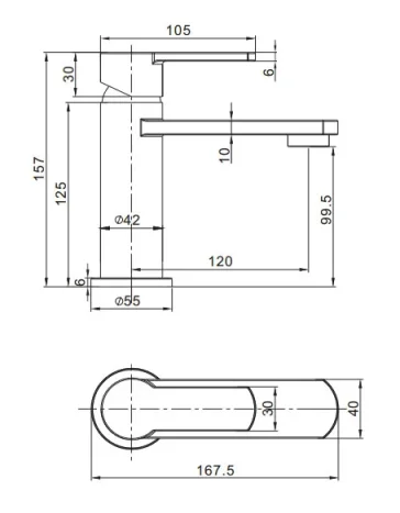 Crosswater Wisp Basin Monobloc With No Pop-up Waste Deck Mounted Chrome technical drawing - Image 3