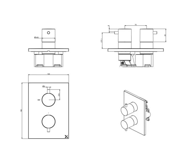 Crosswater Crossbox Mpro 1 Outlet Trim & Levers Brushed Brass detail view - Image 5