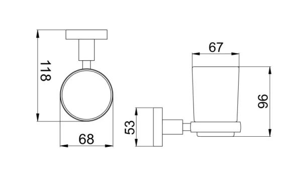 Just Taps Vos Tumbler Holder Brushed Brass technical drawing - Image 2