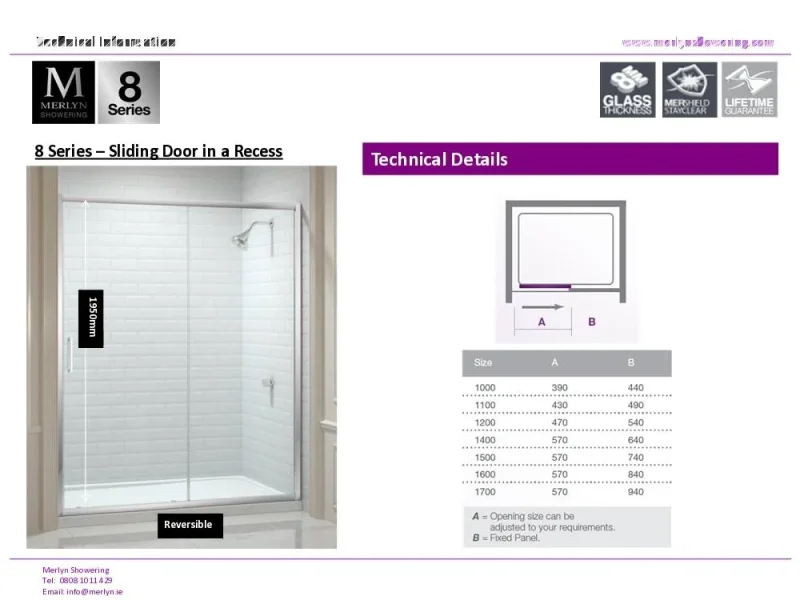 Merlyn 8 Series Sliding Door 1200mm detail view - Image 2