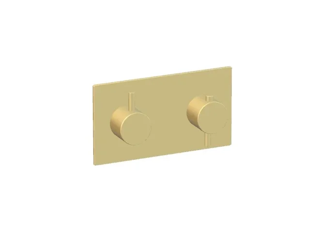 Ava Trend 2 Way 2 Handle Thermostatic Valve W/ Backplate - Brushed Brass detail view - Image 2
