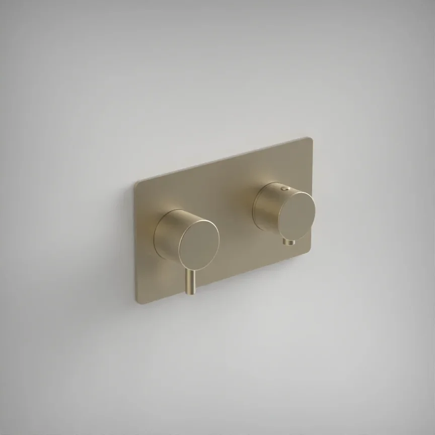 Ava Trend 2 Way 2 Handle Thermostatic Valve W/ Backplate - Brushed Brass product image - Image 1
