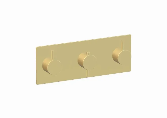 Ava Trend 2 Way 3 Handle Thermostatic Valve W/ Backplate - Brushed Brass detail view - Image 2