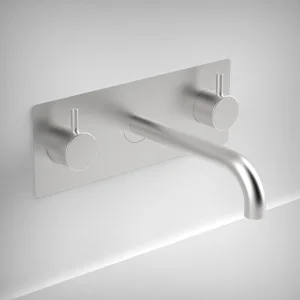 Ava Trend 3 Hole Wall Mounted Basin Mixer With Back Plate - Brushed Stainless Steel