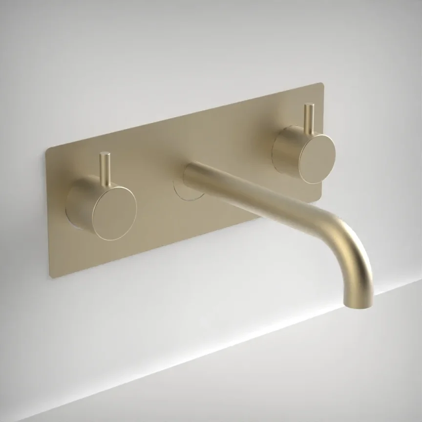Ava Trend 3 Hole Wall Mounted Basin Mixer With Back Plate - Brushed Brass product image - Image 1