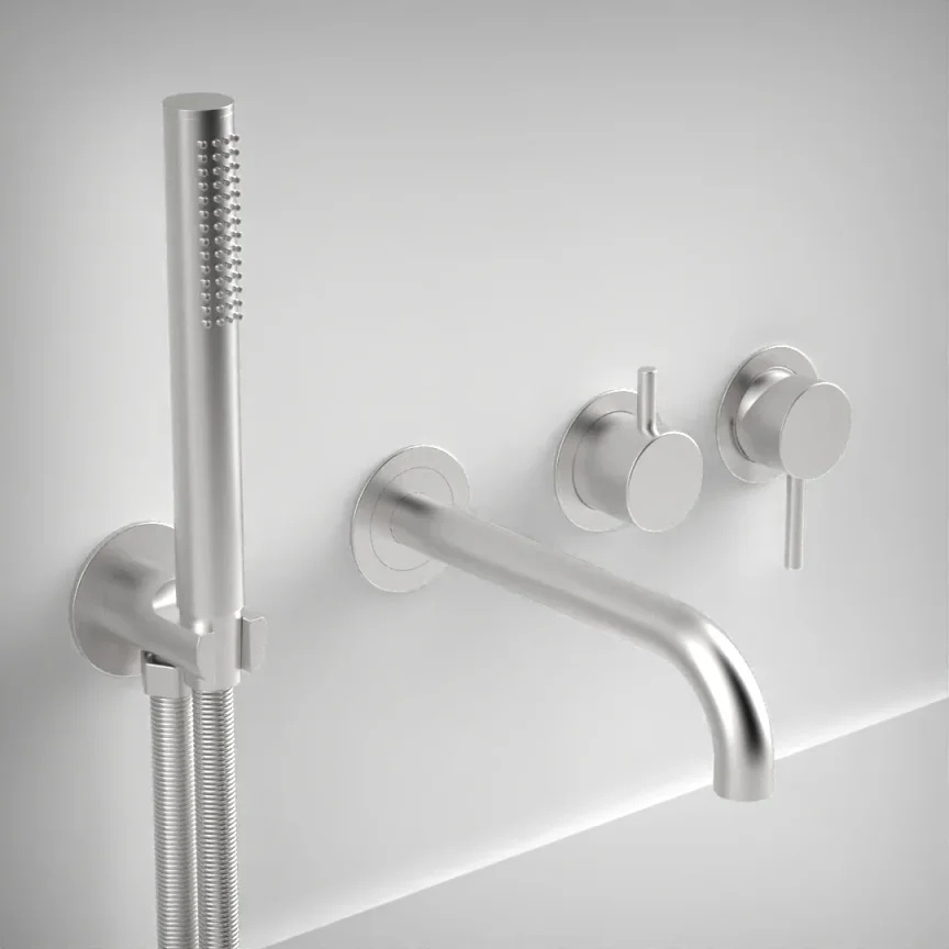 Ava Trend Thermostatic 4 Hole Wall Mounted Bath Shower Mixer - Brushed Stainless Steel product image - Image 1