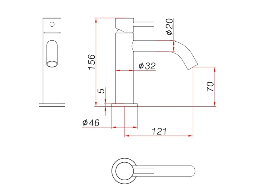 AVA Trend Monobloc Basin Mixer Tap Polished Stainless Steel technical drawing - Image 2
