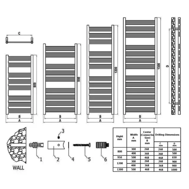 Reina Carpi 500 X 1300 Chrome Towel Radiator technical drawing - Image 3