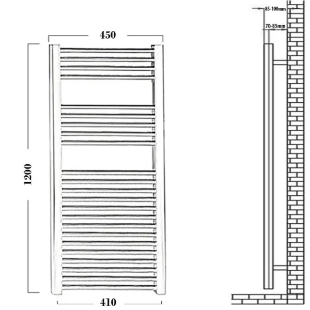 Reina Diva 450 X 1200 Towel Radiator Chrome Flat technical drawing - Image 4