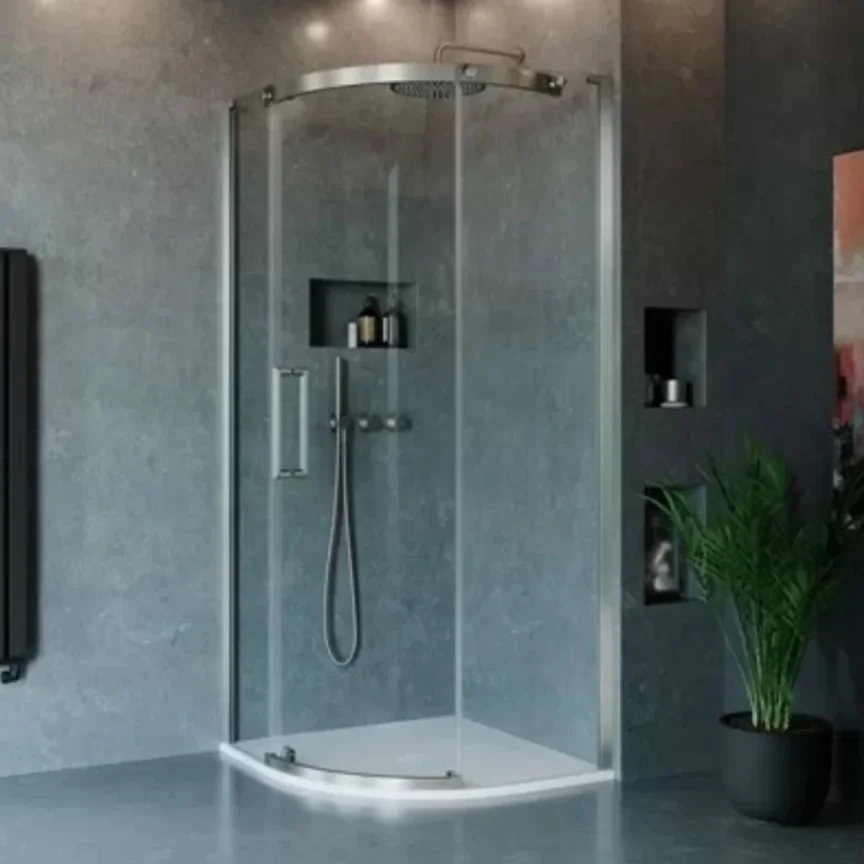 Crosswater Optix Quadrant 900x900 Right Hand Brushed Stainless product image - Image 1