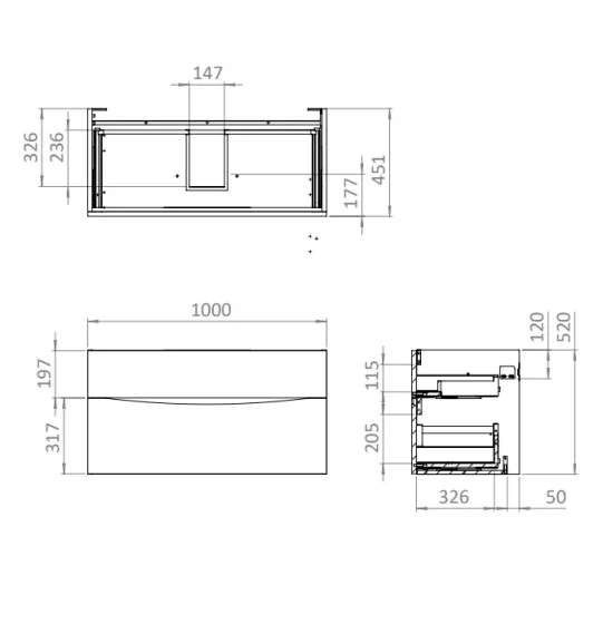 Crosswater Glide Ii 2 Drawer Basin Unit 1000 Steelwood detail view - Image 9