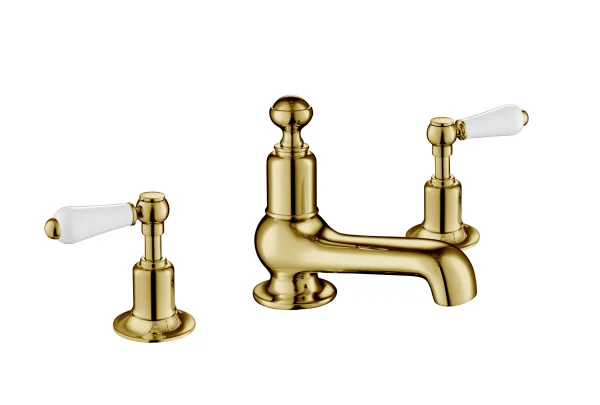 Just Taps Grosvenor Lever Three Hole Deck Mounted Basin Mixer Light Gold