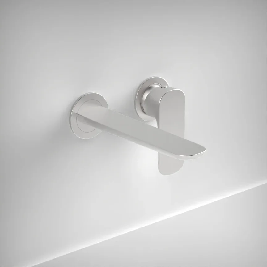 Ava Purity 2 Hole Wall Mounted Basin Mixer W/ Flanges - Brushed Stainless Steel product image - Image 1