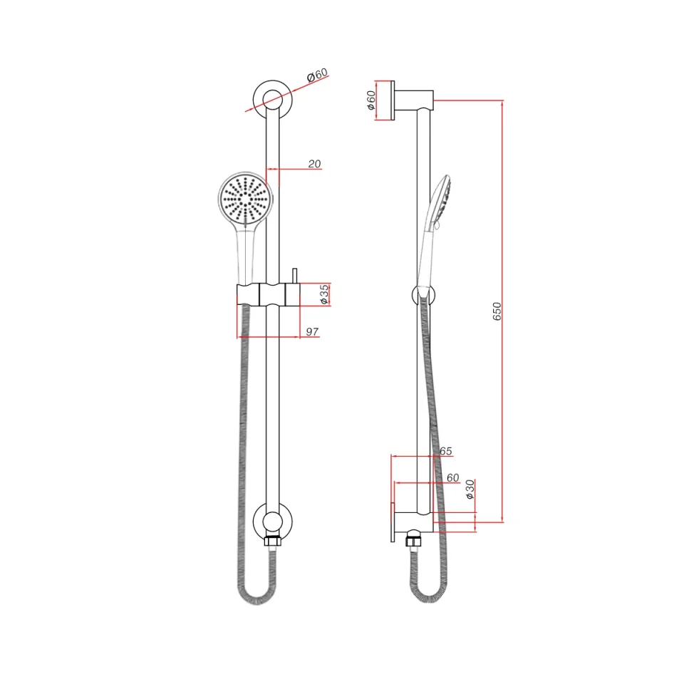 Ava Integrated Round Multifunction Slide Rail Kit - Brushed Black technical drawing - Image 2