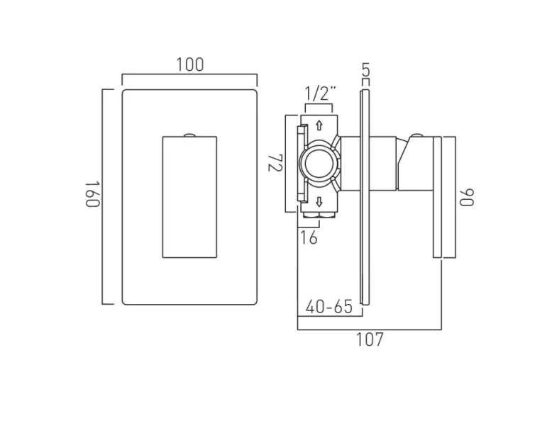 Vado Notion 1 Outlet Single Lever Concealed Manual Valve Chrome technical drawing - Image 3