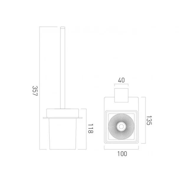 Vado Phase Toilet Brush And Holder Wall Mounted Chrome technical drawing - Image 3