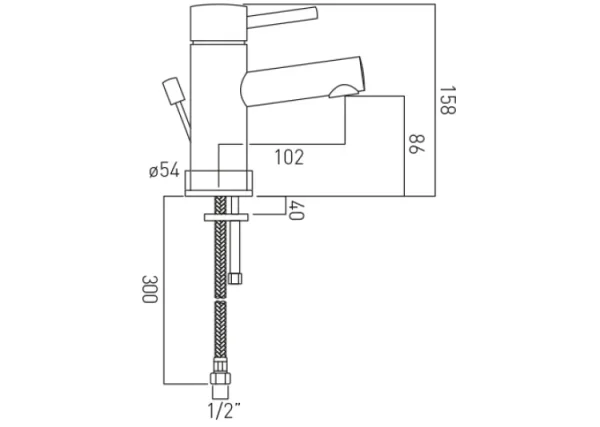 Vado Zoo Mono Basin Mixer Single Lever Deck Mounted With Pop-up Waste And Honeycomb Flow Regulator Chrome technical drawing - Image 2
