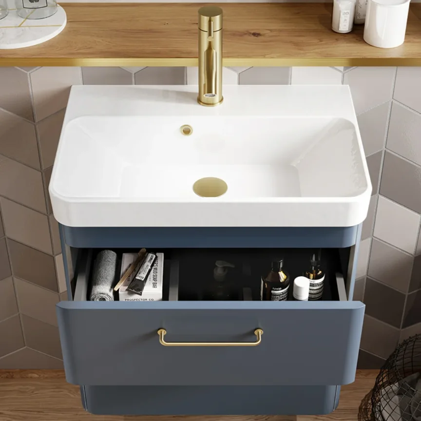 Saneux Hyde 55cm 2 Drawer Wall Mounted Unit - Matte Fiord detail view - Image 2