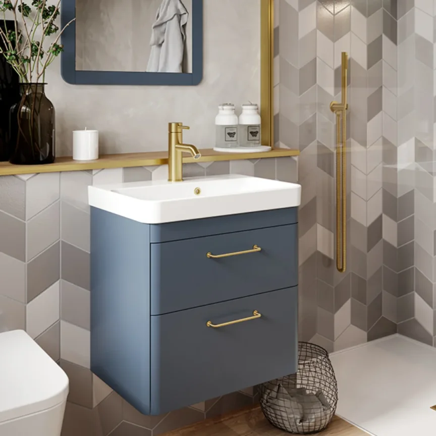 Saneux Hyde 55cm 2 Drawer Wall Mounted Unit - Matte Fiord detail view - Image 3