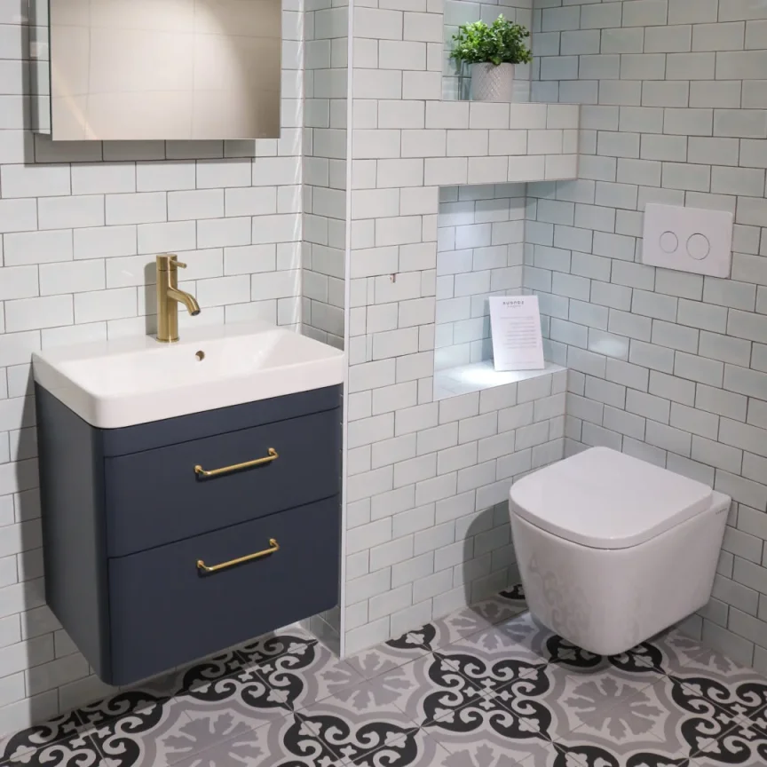 Saneux Hyde 55cm 2 Drawer Wall Mounted Unit - Matte Fiord detail view - Image 4