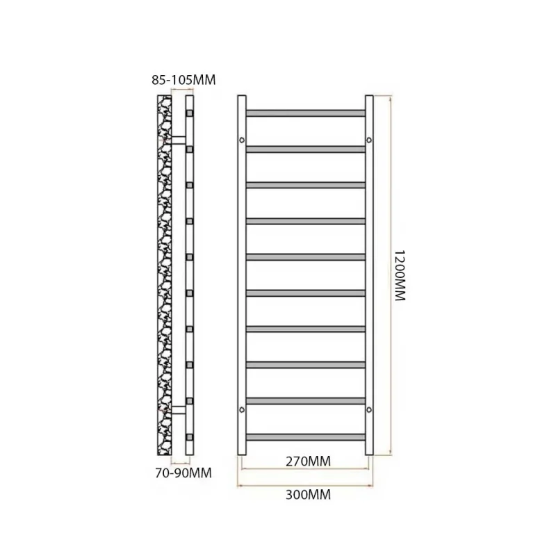 Reina Serena Designer Radiator - 1200 X 300 Chrome technical drawing - Image 3