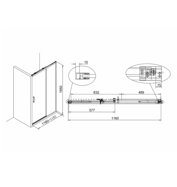 Crosswater Design 8 Soft Close Sliding 8mm Shower Door 1200mm Silver detail view - Image 8