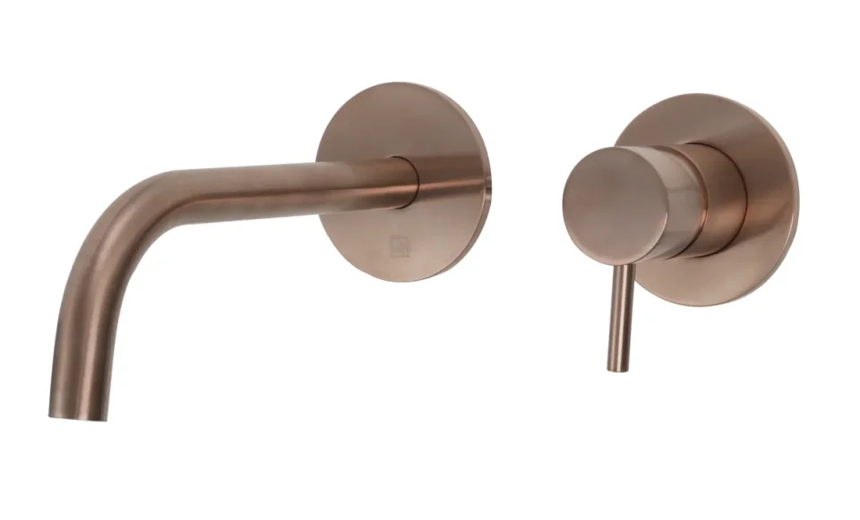 Just Taps Vos Single Lever Wall Mounted Basin Mixer Tap 200mm Slim Spout Brushed Bronze product image - Image 1