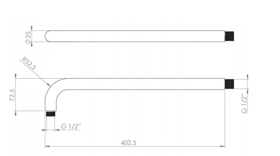 Saneux Cos 400mm Wall Mounted Shower Arm - Chrome technical drawing - Image 2