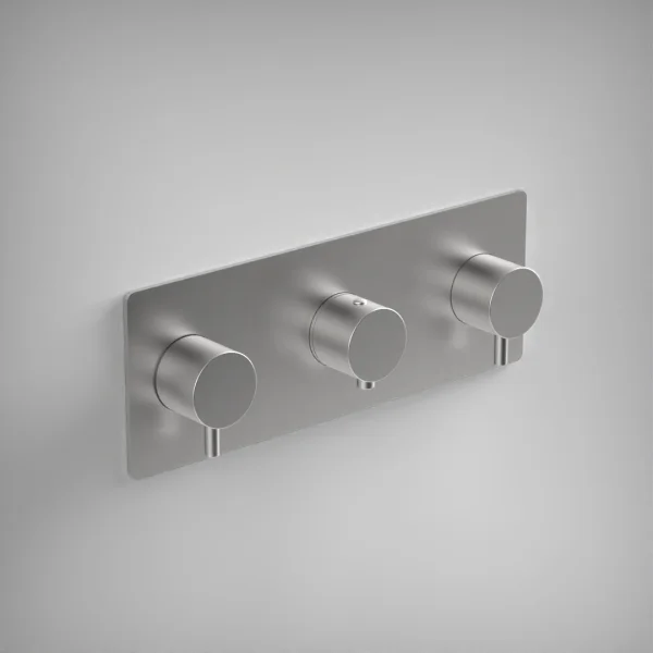 Ava Trend 2 Way 3 Handle Thermostatic Valve W/ Backplate - Brushed Stainless Steel