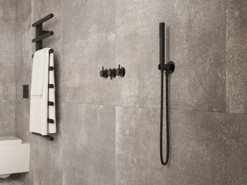 Ava Trend 2 Way 3 Handle Thermostatic Valve W/ Flanges - Brushed Black detail view - Image 7