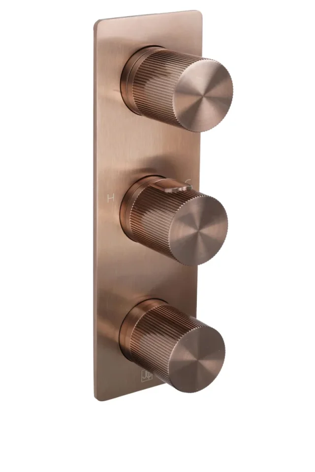 Just Taps Evo 3 Outlet 3 Handle Thermostatic Concealed Shower Valve Vertical Brushed Bronze product image - Image 1