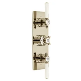 Booth & Co. 3 Outlet, 3 Handle Concealed Thermostatic Valve Bright Nickel & Crackled White