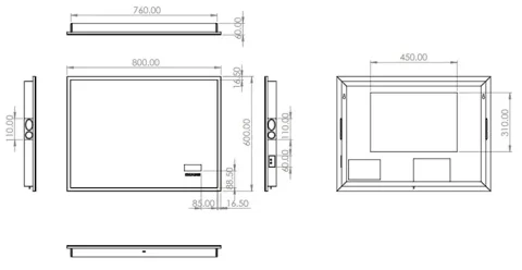 Hib Globe Plus 80 Mirror H60 X W80 X D6cm technical drawing - Image 2