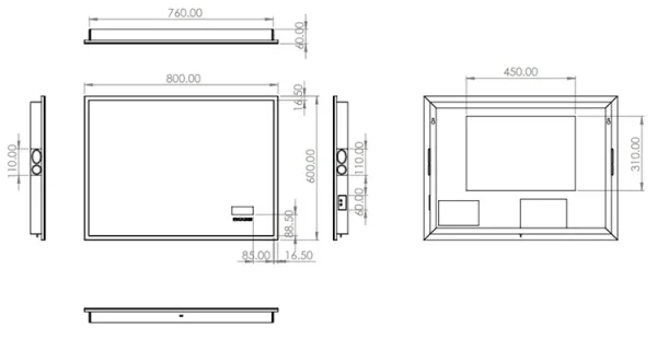 Hib Globe Plus 80 Mirror H60 X W80 X D6cm technical drawing - Image 2