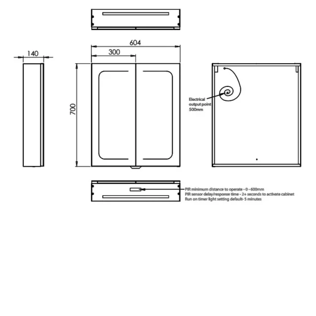 Hib Vapor 60 Steam Free Cabinet W60 X H70 X D12.2cm technical drawing - Image 2