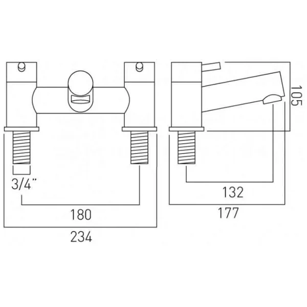 Vado Zoo 2 Hole Bath Filler Deck Mounted Chrome technical drawing - Image 3