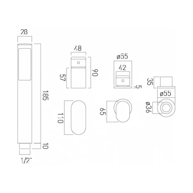 Vado Life 3 Hole Bath Shower Mixer Single Lever Deck Mounted Without Spout For Use With Bath Filler Waste Chrome technical drawing - Image 2