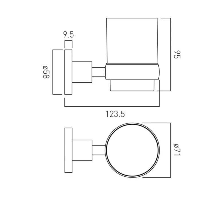Vado Elements Frosted Glass Tumbler And Holder Wall Mounted Chrome technical drawing - Image 2