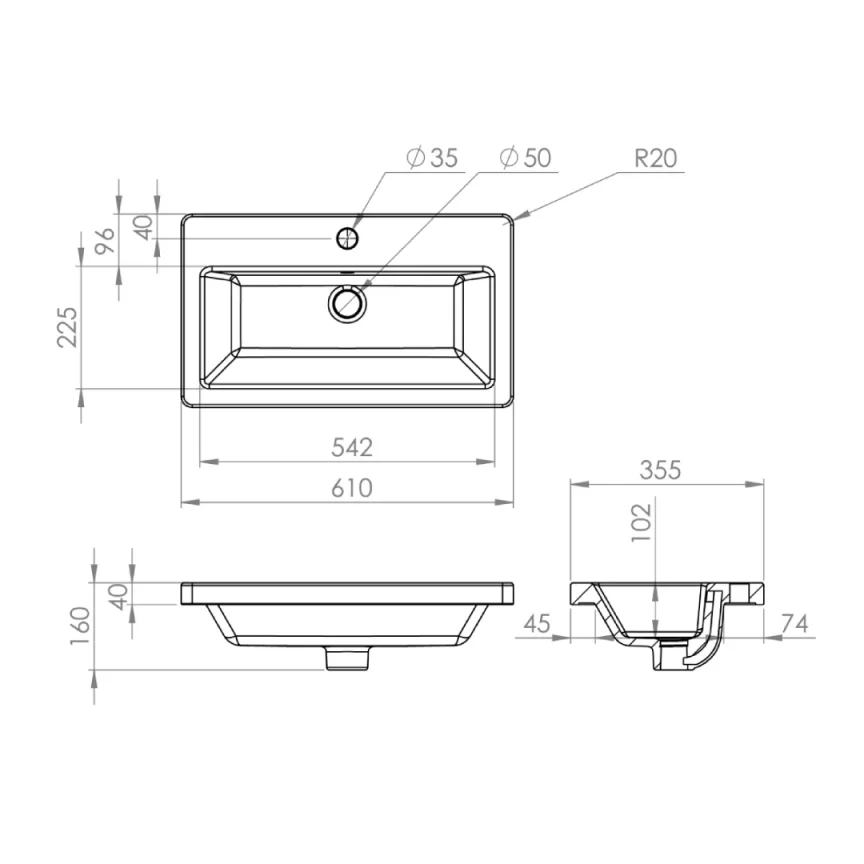 Saneux Air 60x35cm Washbasin 1th detail view - Image 5