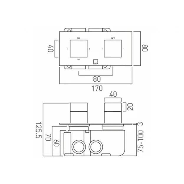 Vado Tablet Notion 2 Outlet 2 Handle Concealed Thermostatic Valve Vertical Chrome technical drawing - Image 2