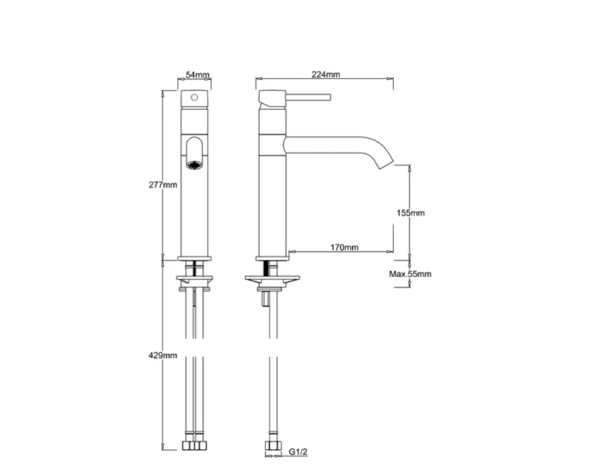 Crosswater Design Single Lever Kitchen Mixer Tap Chrome technical drawing - Image 2