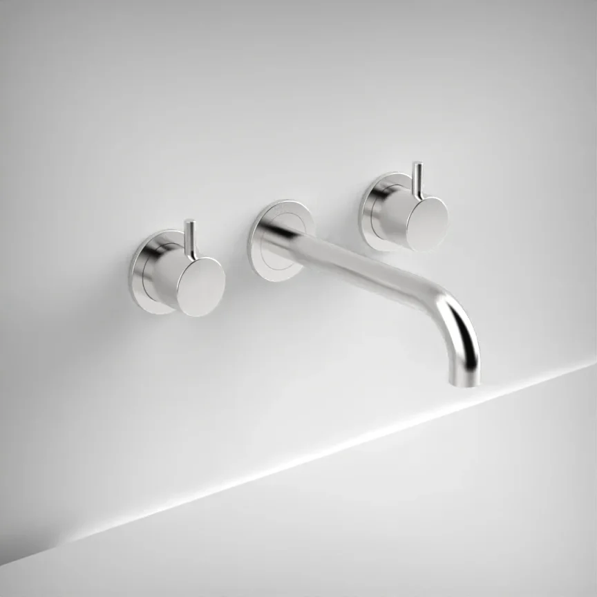 Ava Trend 3 Hole Wall Mounted Bath Mixer - Polished Stainless Steel product image - Image 1