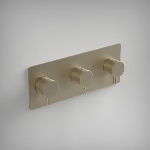 Ava Trend 4 Way 3 Handle Thermostat Valve W/backplate - Brushed Brass