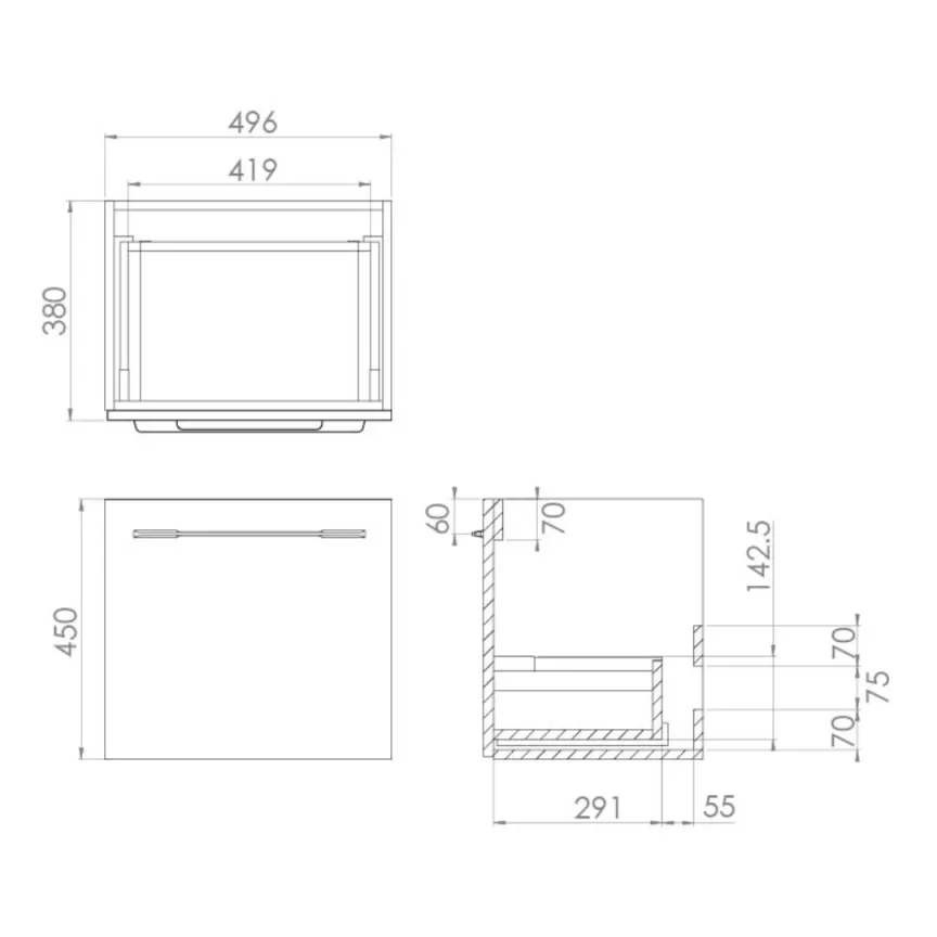 Saneux Austen 50cm 1 Drawer Wall Mounted Unit - Matte Iron Grey detail view - Image 2